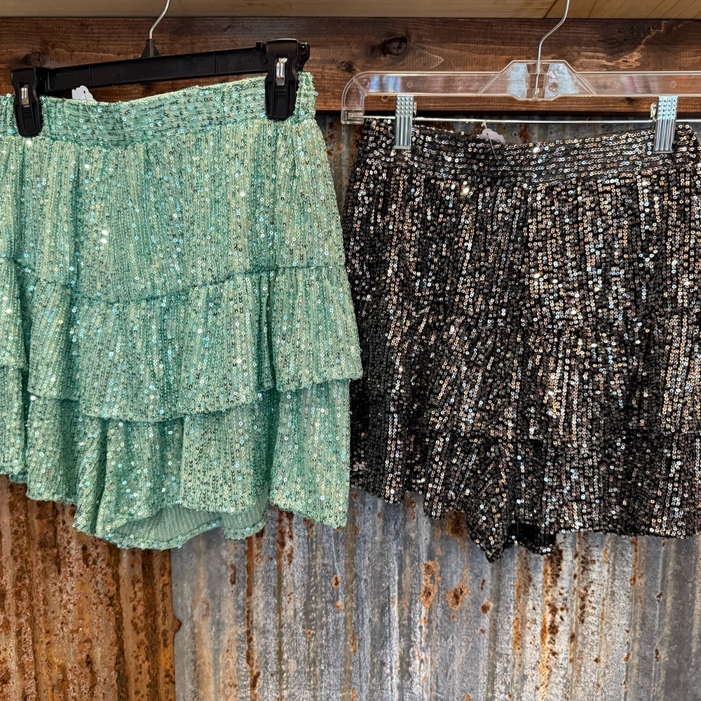Sequin Tiered Skort- Available in Green and Black